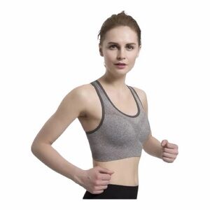 MISSALOE Women’s Seamless Sports Yoga Bra Removable Cups Grey Heather SZ M